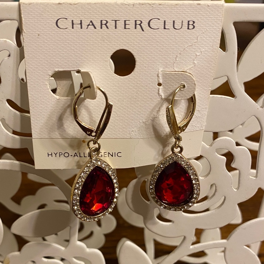 Charter Club Gold and Red Teardrop Earrings
